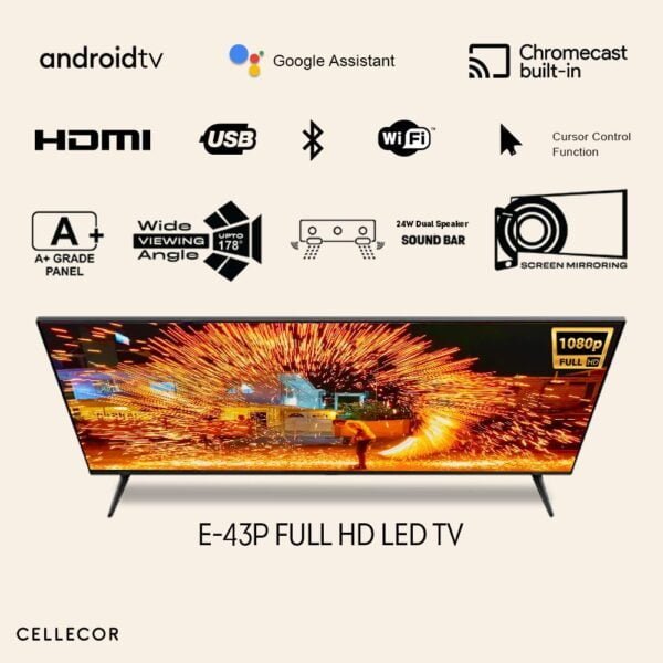 Cellecor E-43P 108 cm (43 inch) Full HD LED Smart Android TV with Voice Remote | Play Store