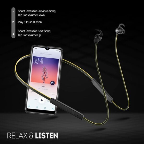 Cellecor NK-4 Plus Wireless Earphone Neckband with 25 Hours Playtime | Bluetooth-5.0v | 10mm Drivers | (Yellow)