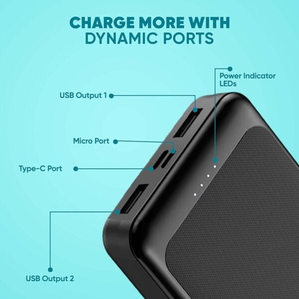 Cellecor CLPB-20 20000mAH Lithium Polymer Power Bank | 18W Fast Charge | Dual USB Output | Dual Input-Type C & Micro USB | Power LEDs Indicator (Black)