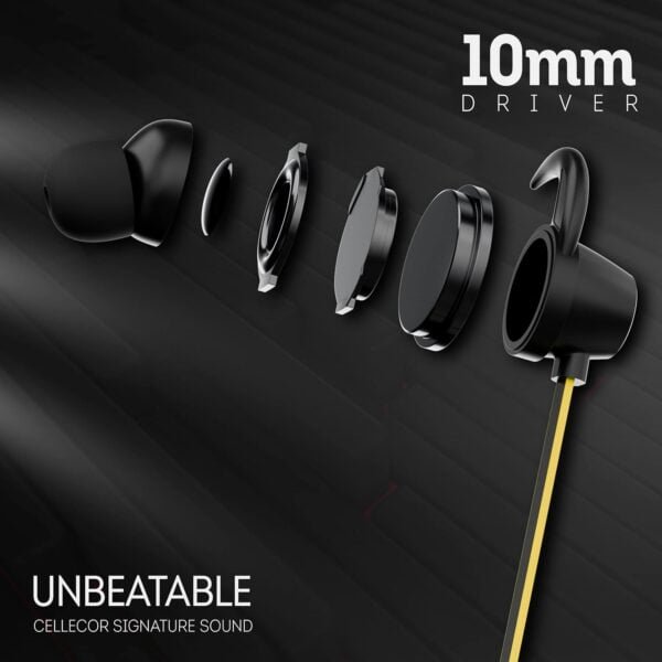 Cellecor NK-4 Plus Wireless Earphone Neckband with 25 Hours Playtime | Bluetooth-5.0v | 10mm Drivers | (Yellow)