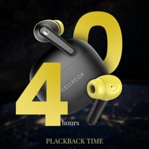 Cellecor BroPods CB03-ACE TWS with 40 Hours Playtime, Automatic Pairing, HD Sound and 5.1V Bluetooth (Black-Yellow)