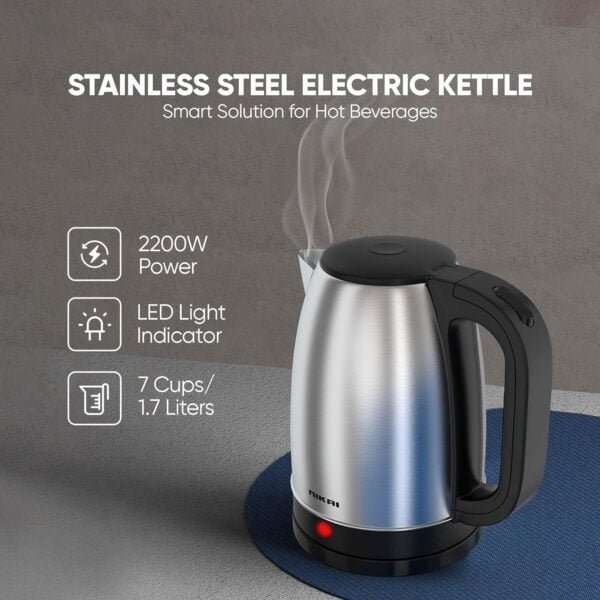 Nikai NK420A 1.7L Stainless Steel Electric Kettle, 2200W Power