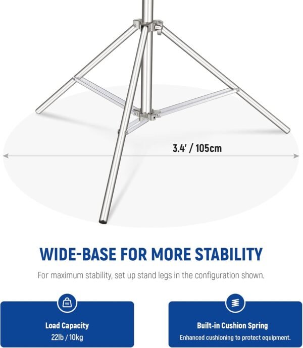 NEEWER ST-280SS 9.2ft/2.8m Stainless Steel Light Stand, Spring Cushioned Heavy Duty Photography Tripod Stand