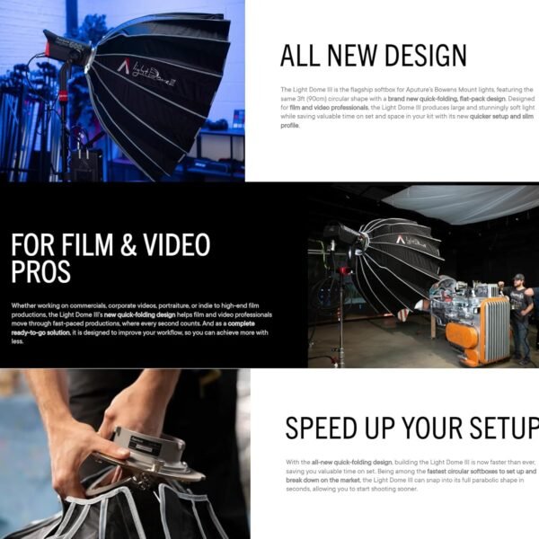 Aputure Light Dome III 90cm Bowens Mount Parabolic Softbox with Honeycomb Grid for Aputure 600D 600X Pro Amaran 300C 150C 200X S 100D S