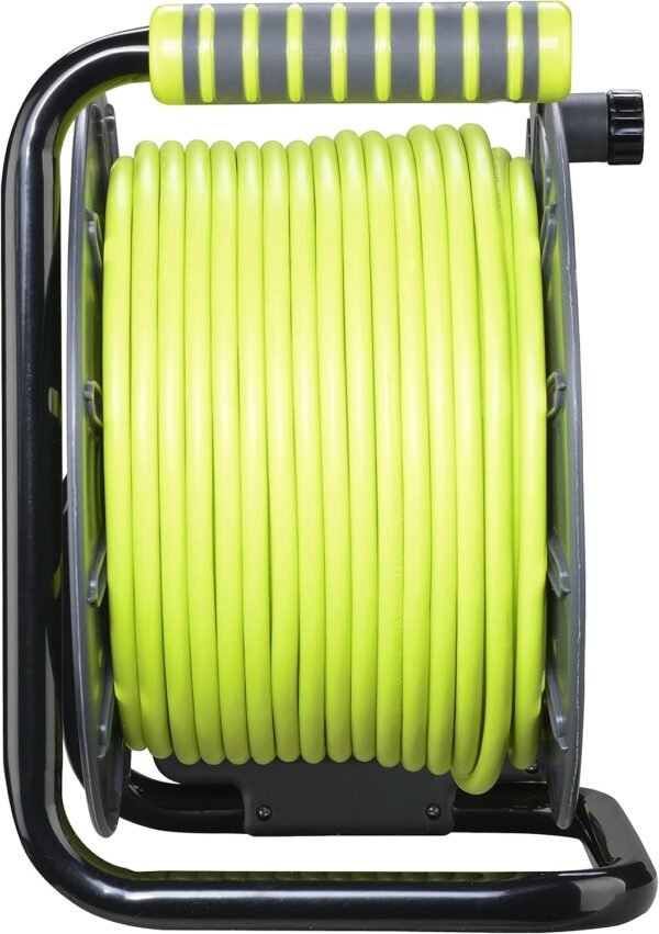 Masterplug Pro-XT Four Socket Open Cable Reel Extension Lead with Winding Handle, Thermal Cut Out and Power Switch, 25 Metres High Visibility Cable, Green