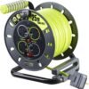 Masterplug Pro-XT Four Socket Open Cable Reel Extension Lead with Winding Handle, Thermal Cut Out and Power Switch, 25 Metres High Visibility Cable, Green