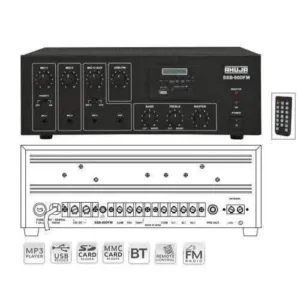 AHUJA SSB80DFM PA Amplifier 80W RMS w/ 5-Microphone 1-Aux Input and Impedance/voltage Output w/ Bluetooth