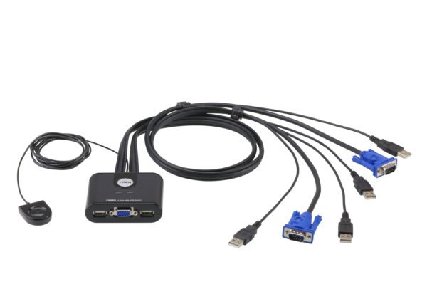 Aten CS22U-AT 2-Port USB VGA Cable KVM Switch with Remote Port Selector