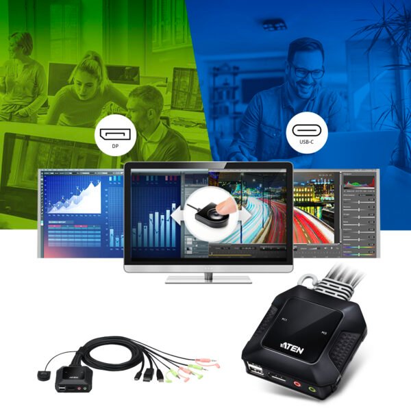 Aten CS52DP-AT 2-Port USB-C DisplayPort Hybrid Cable KVM Switch