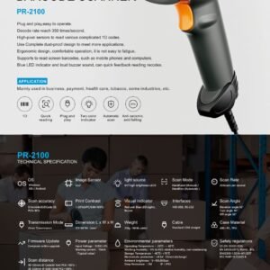 PRO-1 PR2100 1D CCD Wired Scanner Usb With Stand