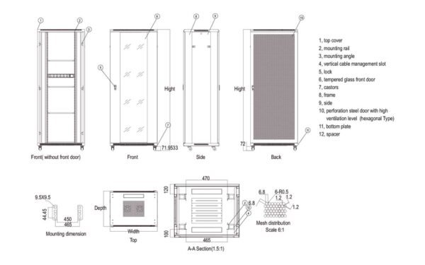 Techlogiks TS-FS-27810 27U 800x1000 Free standing Cabinets with accessories