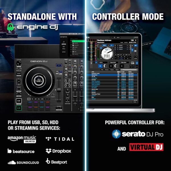 Denon DJ SC LIVE 4 Standalone 4-Deck DJ System with 7" Touchscreen, Built-In Speakers, and Wi-Fi