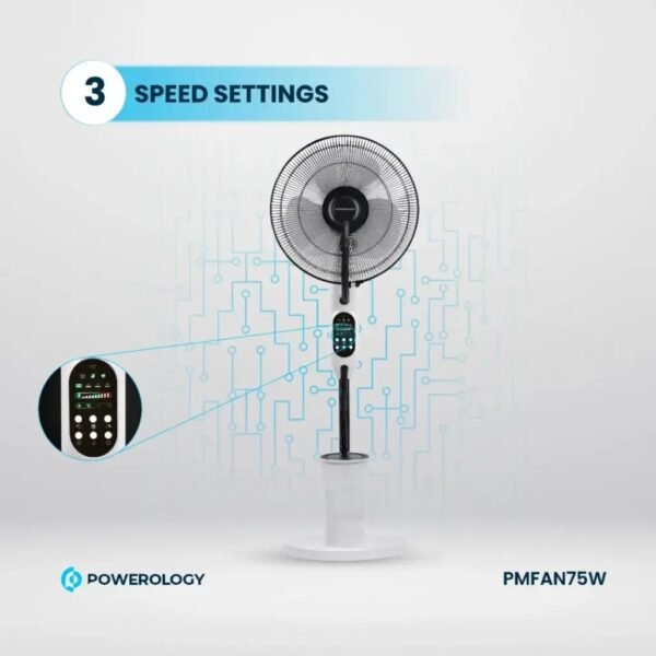 Powerology PMFAN75W Tilt & Oscillating Fan Mist Spray & Humidifier