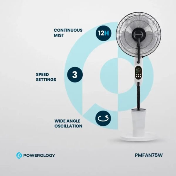 Powerology PMFAN75W Tilt & Oscillating Fan Mist Spray & Humidifier