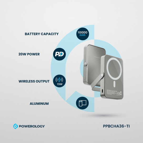 POWEROLOGY PPBCHA36-TI 10000mAh Magsafepower Glass Surface