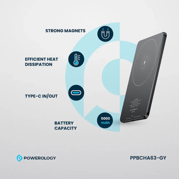 POWEROLOGY PPBCHA63-GY Ultra-Thin 5000mAh mAgsafe Power Bank