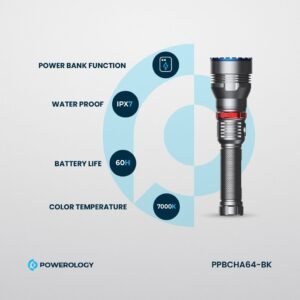 Powerology PPBCHA64-BK 1000LM/900M Rechargeable LED Flash Light
