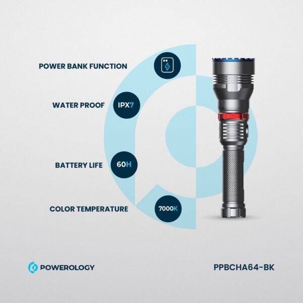 Powerology PPBCHA64-BK 1000LM/900M Rechargeable LED Flash Light