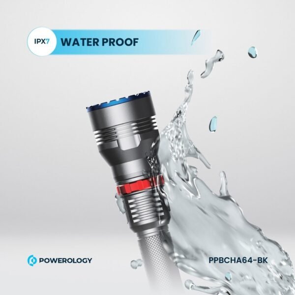 Powerology PPBCHA64-BK 1000LM/900M Rechargeable LED Flash Light
