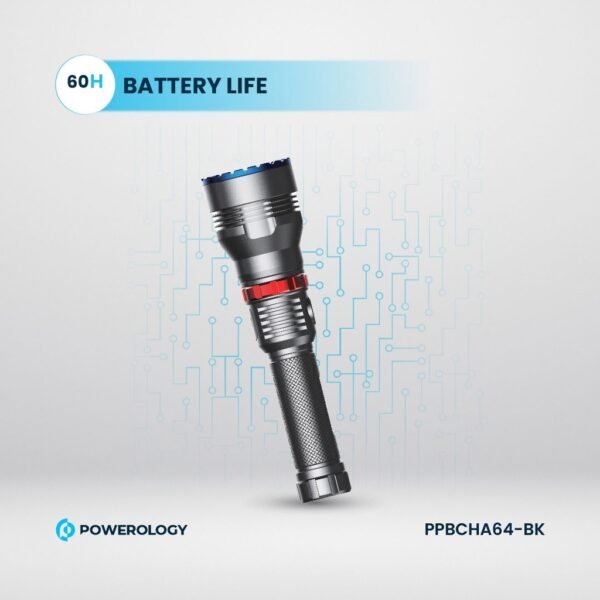 Powerology PPBCHA64-BK 1000LM/900M Rechargeable LED Flash Light