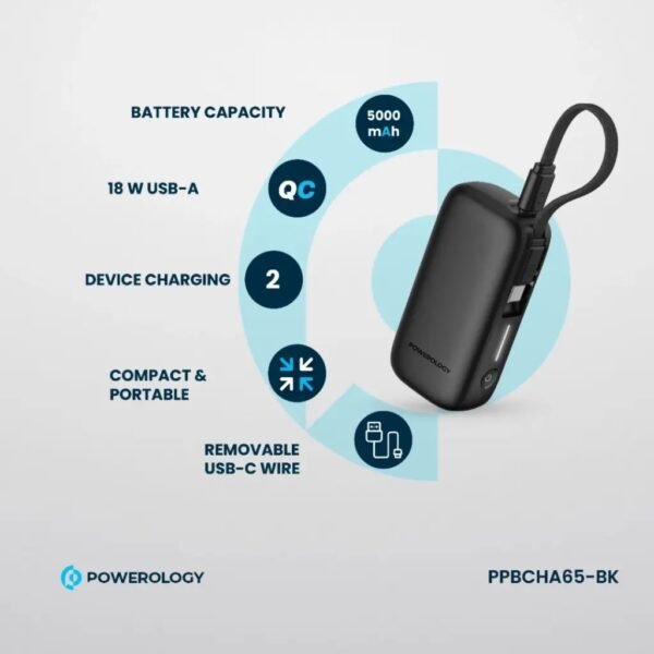 POWEROLOGY PPBCHA65-BK 5000mAh Power Bank