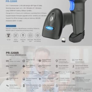 PRO-1 PR3208R 1D/2D Wireless Bluetooth Barcode Scanner