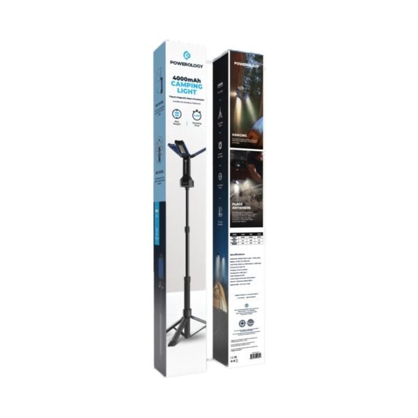 Powerology PWC4KLMFTL 4000mAh Camping Light Tripod, Magnetic Base, Powerbank