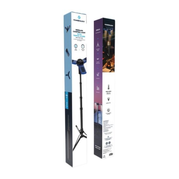 Powerology PWCSFTLDL 2600mAh Camping Light With Tripod Stand Built-in Solar Panels