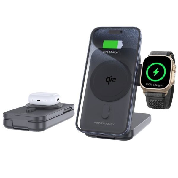 POWEROLOGY PPBCHA35-BK 10000mAh Qi2 - 15W iPhone 15 Magsafe Powerbank - Watch Charger