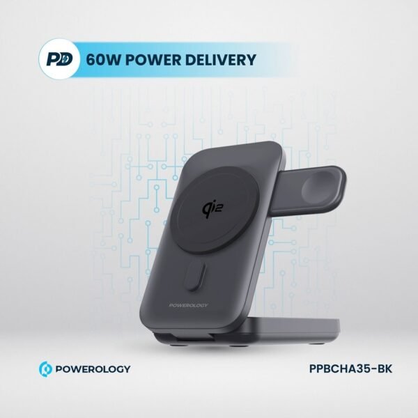 POWEROLOGY PPBCHA35-BK 10000mAh Qi2 - 15W iPhone 15 Magsafe Powerbank - Watch Charger