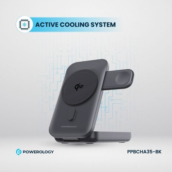 POWEROLOGY PPBCHA35-BK 10000mAh Qi2 - 15W iPhone 15 Magsafe Powerbank - Watch Charger