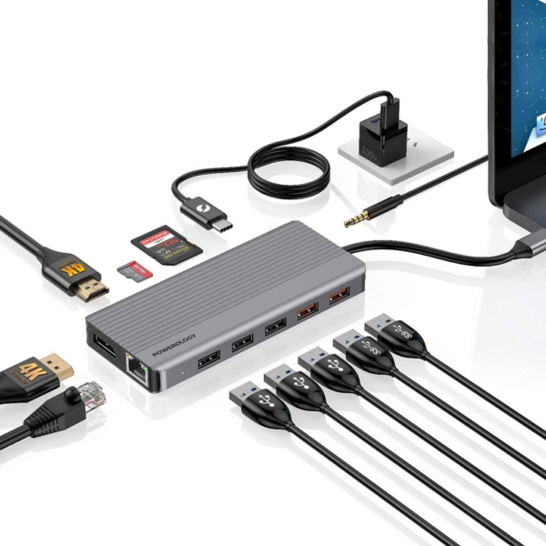 POWEROLOGY  P121HBCGY 12 in 1 - Hdmi & DP 4K Usb-C Hub Ethernet 10Gbps Data Transfer