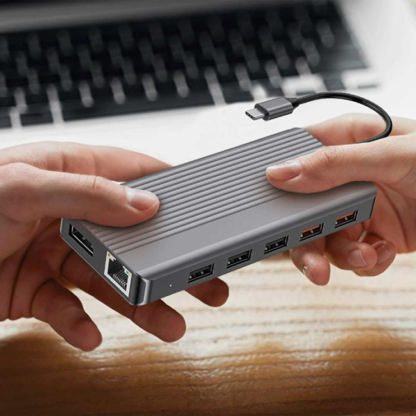 POWEROLOGY  P121HBCGY 12 in 1 - Hdmi & DP 4K Usb-C Hub Ethernet 10Gbps Data Transfer