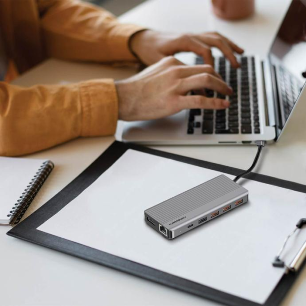 POWEROLOGY  P131HBCGY 13 in 1 Dual Hdmi & DP 4K USB-C Hub Ethernet 10Gbps Data Transfer