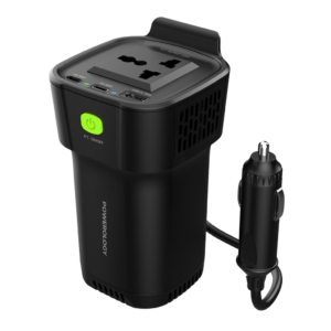 POWEROLOGY P150INVBK 150W Cup Holder Power Inverter Dual USB-C & USB-A QC3.0