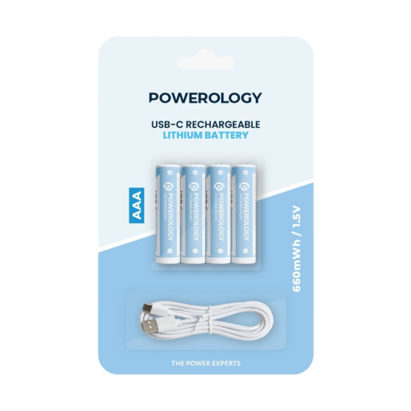 POWEROLOGY PAAAV2RBT USB-C Rechargeable Lithium AAA Battery (4pc pack)