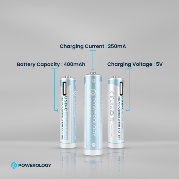 POWEROLOGY PAAAV2RBT USB-C Rechargeable Lithium AAA Battery (4pc pack)