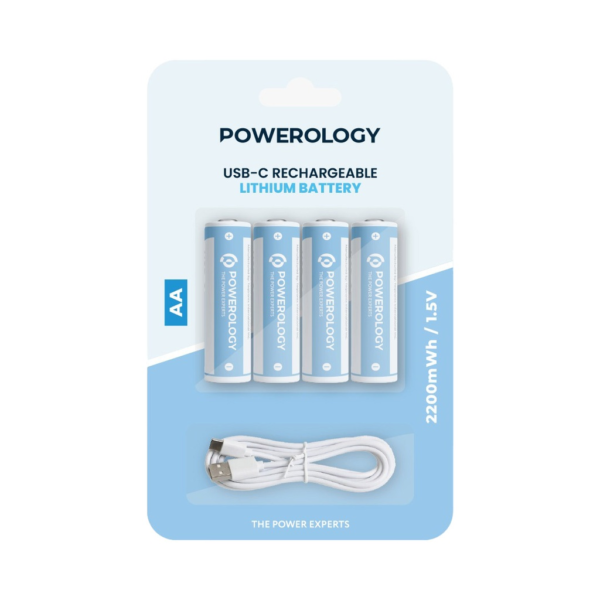 POWEROLOGY PAAV2RBT USB-C Rechargeable Lithium AA Battery (4pc pack)