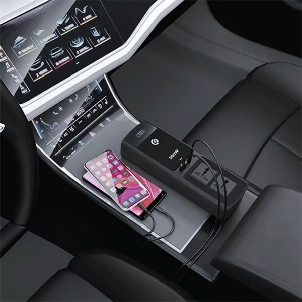 POWEROLOGY PCCSR008-BK 500W Universal Multi-Port Car Inverter With Dual USB-C Output