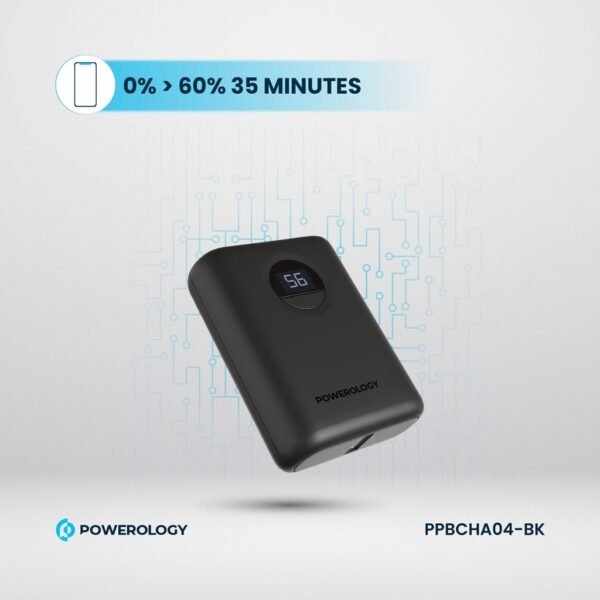 POWEROLOGY PPBCHA04-BK 10000mAh Ultra-Compact Power Bank 20W PD & QC3.0 USB-A and USB-C