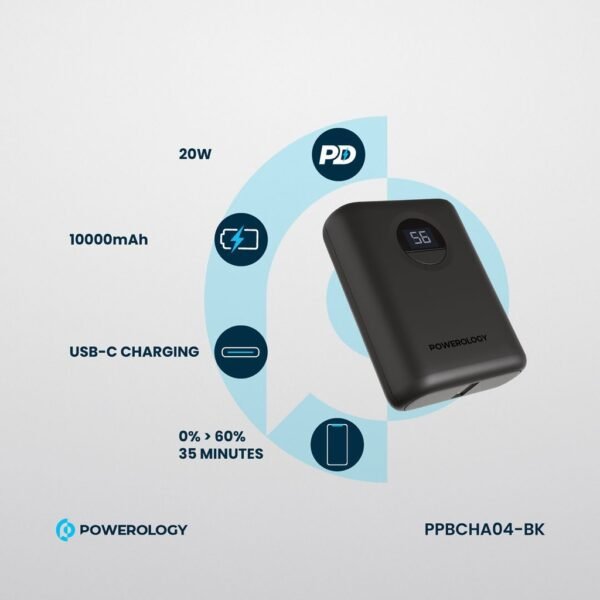 POWEROLOGY PPBCHA04-BK 10000mAh Ultra-Compact Power Bank 20W PD & QC3.0 USB-A and USB-C