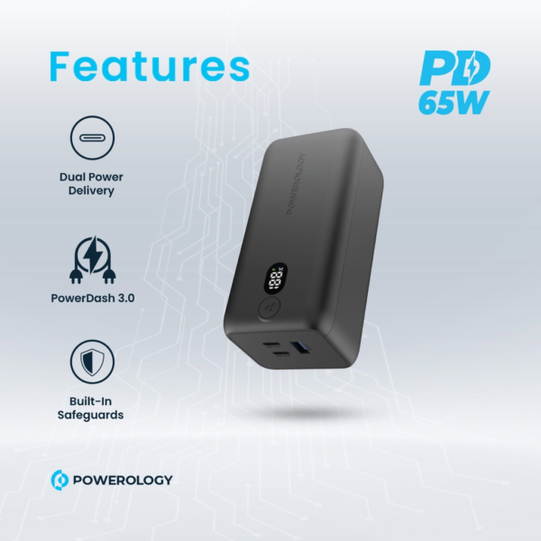 POWEROLOGY PPBCHA19 Onyx 20000mAh Dual USB-C Power Bank Rapid Three-Device Charging