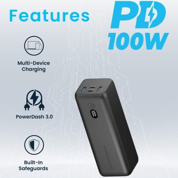 POWEROLOGY PPBCHA20 Onyx 30000mAh Dual USB-C Power Bank Rapid Four-Device Charging