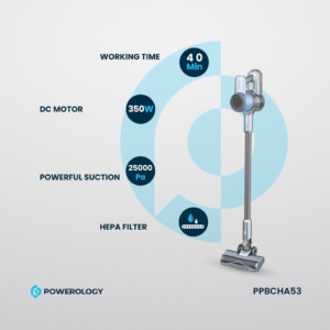POWEROLOGY PPBCHA53 Cordless Vaccum Cleaner with HD Display &  Detachable Battery
