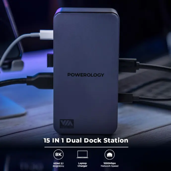 POWEROLOGY PW15IN1DS-GY 15 In 1 Dual Dock Station