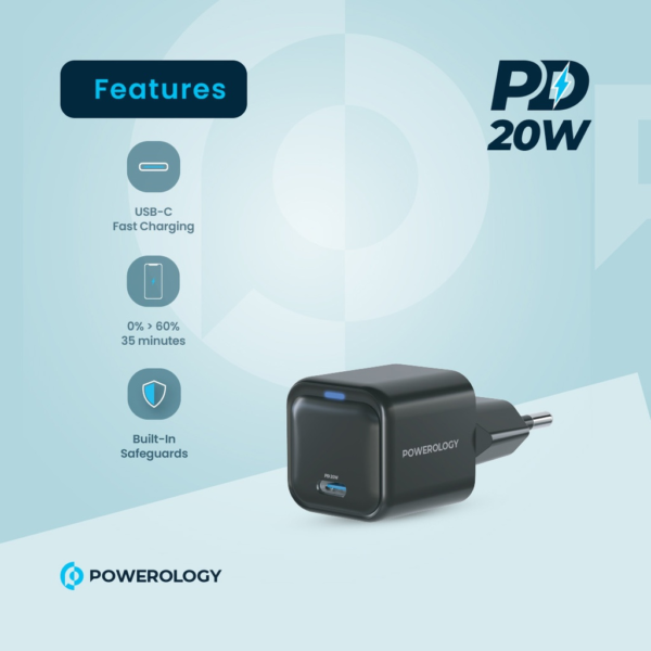 POWEROLOGY PWCUQC015 Ultra-Compact 20W Gan PD Charger EU