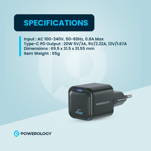 POWEROLOGY PWCUQC015 Ultra-Compact 20W Gan PD Charger EU