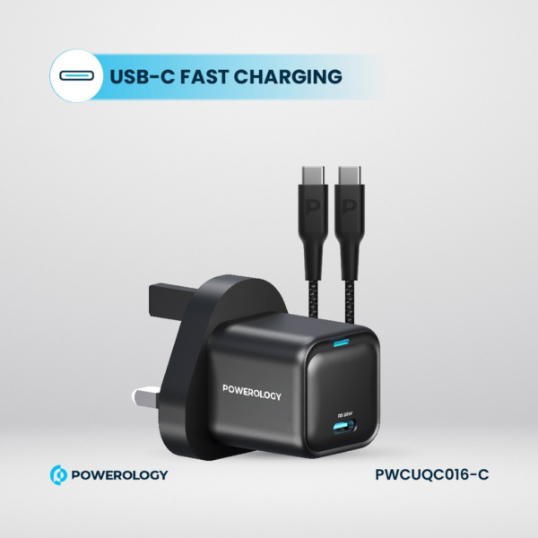 POWEROLOGY PWCUQC016-C Ultra-Compact GaN Charger With USB-C To USB-C Cable 1.2m/4ft
