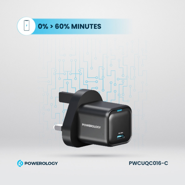 POWEROLOGY PWCUQC016-C Ultra-Compact GaN Charger With USB-C To USB-C Cable 1.2m/4ft