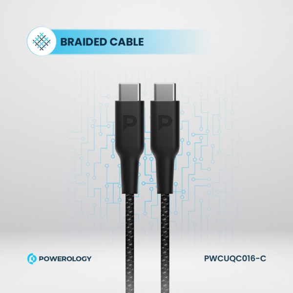 POWEROLOGY PWCUQC016-C Ultra-Compact GaN Charger With USB-C To USB-C Cable 1.2m/4ft